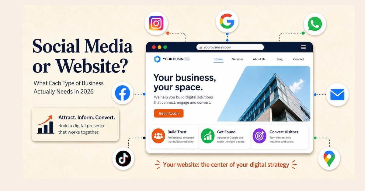 Redes sociales o página web — qué necesita cada tipo de negocio en 2026
